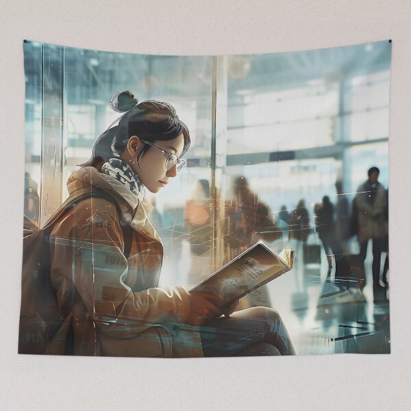 Item preview, Solitary Sojourner Immersed in a Serene Moment at the Airport Terminal. designed and sold by CheerForGoods.