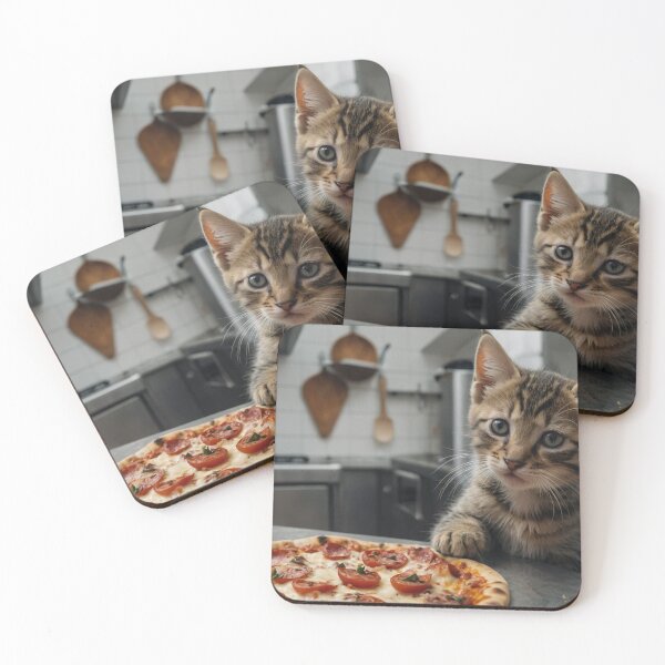 Item preview, Curious kitten caught admiring a freshly baked pizza designed and sold by CuteopiaGallery.