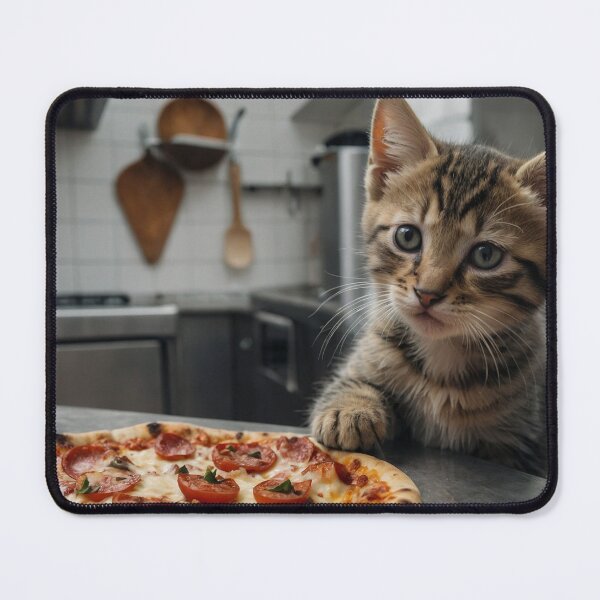 Item preview, Curious kitten caught admiring a freshly baked pizza designed and sold by CuteopiaGallery.