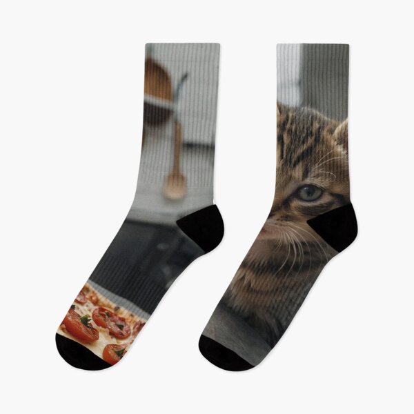 Item preview, Curious kitten caught admiring a freshly baked pizza designed and sold by CuteopiaGallery.