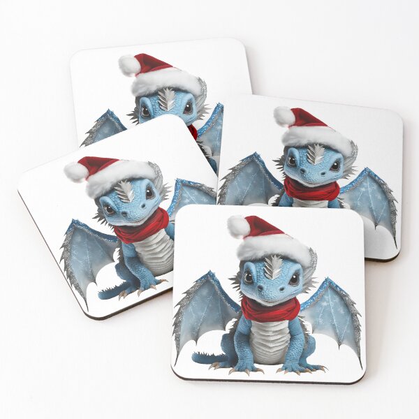 Item preview, Cute Realistic Artwork of a Cute Blue Baby Dragon Wearing a Red Festive Christmas Hat and Scarf designed and sold by CuteopiaGallery.