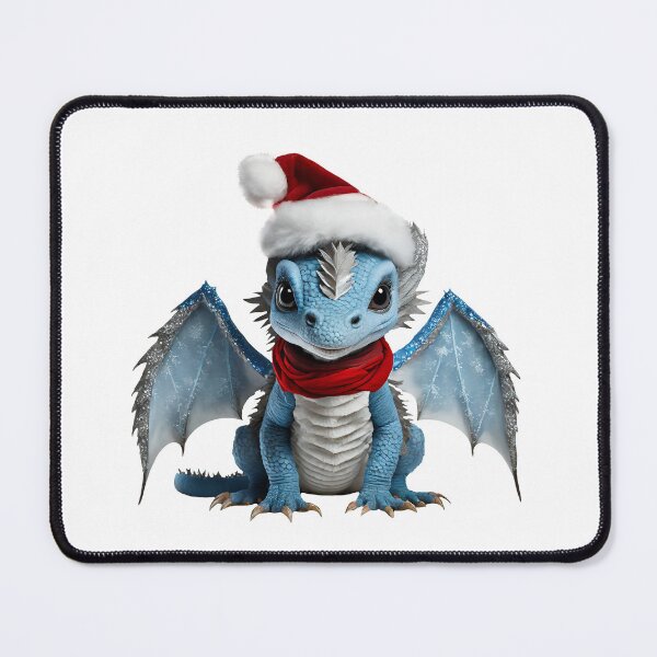 Item preview, Cute Realistic Artwork of a Cute Blue Baby Dragon Wearing a Red Festive Christmas Hat and Scarf designed and sold by CuteopiaGallery.