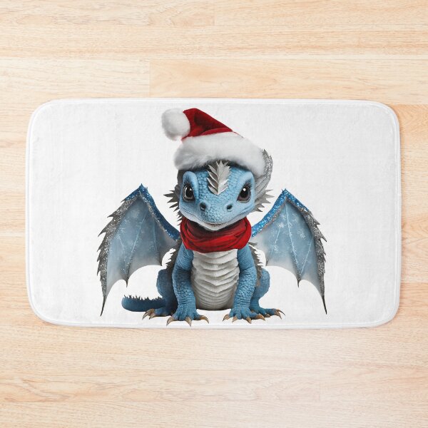 Item preview, Cute Realistic Artwork of a Cute Blue Baby Dragon Wearing a Red Festive Christmas Hat and Scarf designed and sold by CuteopiaGallery.