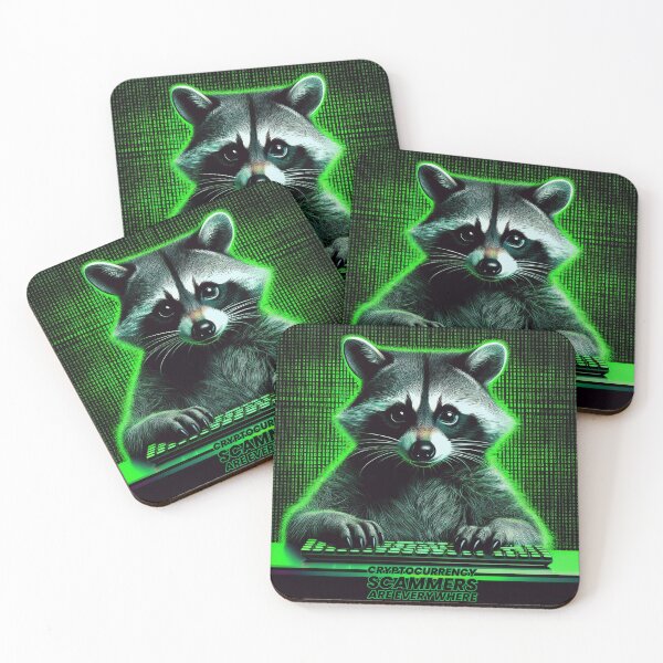 Item preview, Funny satirical raccoon cryptocurrency scammer warning designed and sold by Boxing Kangaroo Retail Company.