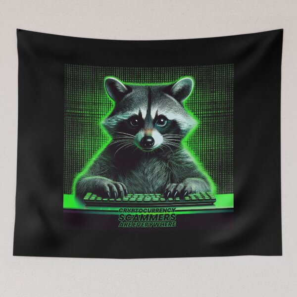 Item preview, Funny satirical raccoon cryptocurrency scammer warning designed and sold by Boxing Kangaroo Retail Company.