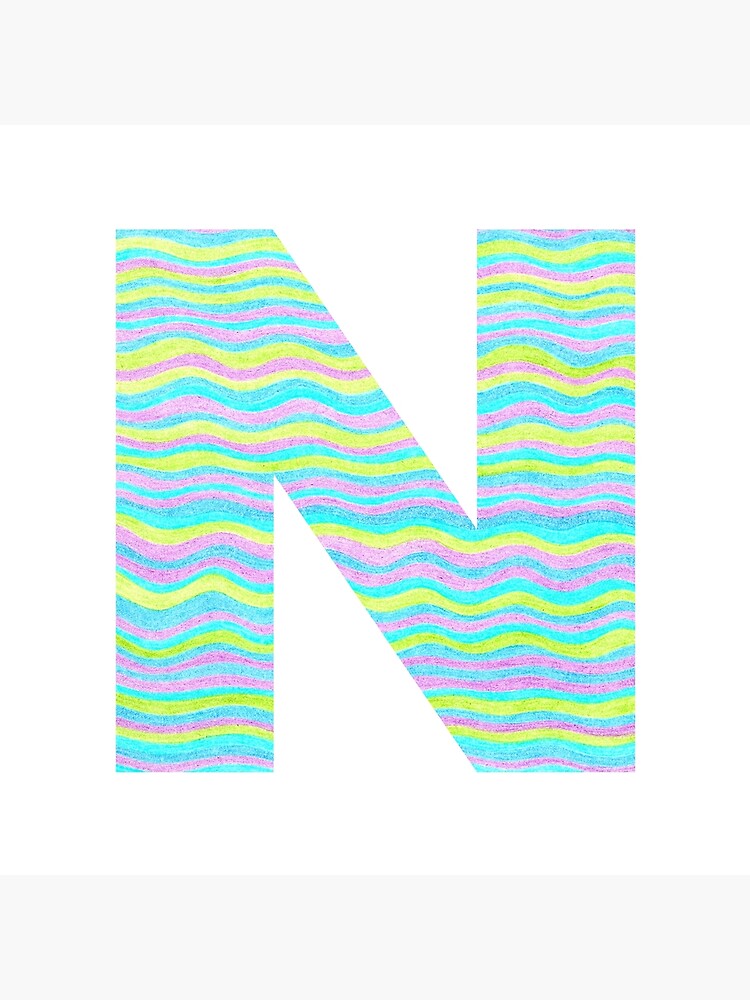 Thumbnail 4 of 4, Pillow, Letter N Neon Wavy Stripe Pattern Monogram Initial designed and sold by theartofvikki.