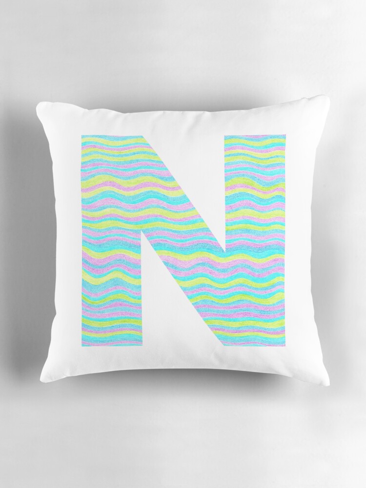 Thumbnail 3 of 4, Pillow, Letter N Neon Wavy Stripe Pattern Monogram Initial designed and sold by theartofvikki.