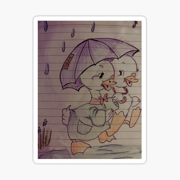 Cute little ducks sketch walking in the rain vibe Sticker