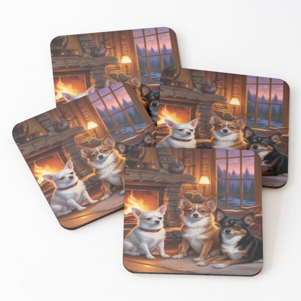 Item preview, Three small dogs sit comfortably in front of a cozy fireplace designed and sold by InezPhotography.