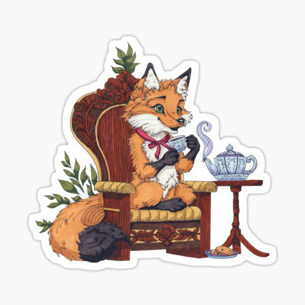 Item preview, Foxie - Fox drinking tea designed and sold by RowenaTmT.