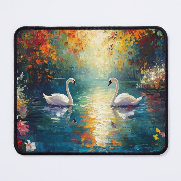 Item preview, Vivid Swans Swimming in a Shimmering Lake designed and sold by daila70.