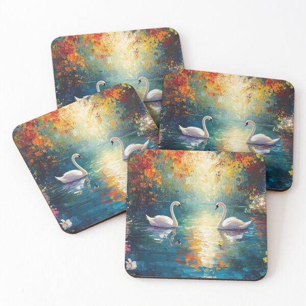 Item preview, Vivid Swans Swimming in a Shimmering Lake designed and sold by daila70.