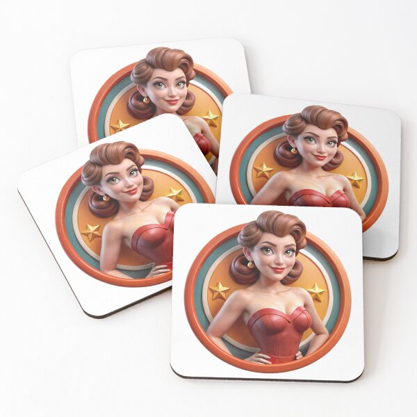 Item preview, Retro Pin Up Style Character in Red Dress with Gold Stars Emblem designed and sold by Creative88Art.
