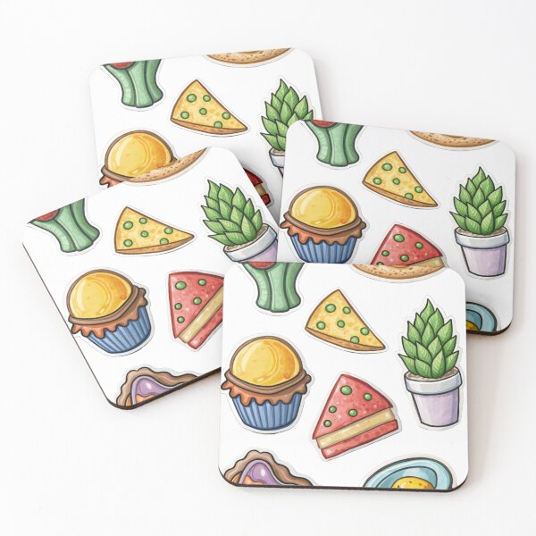 Item preview, Colorful Cartoon Food and Plant Stickers on Black Background designed and sold by Creative88Art.