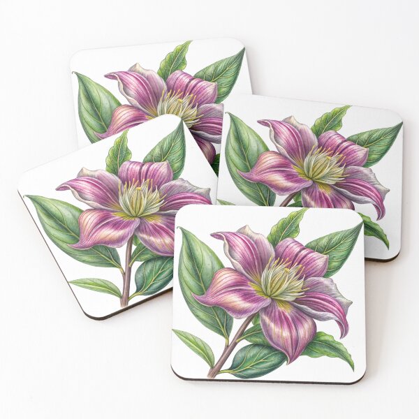 Item preview, Detailed Illustration of Clematis Flower with Lush Green Leaves designed and sold by Creative88Art.