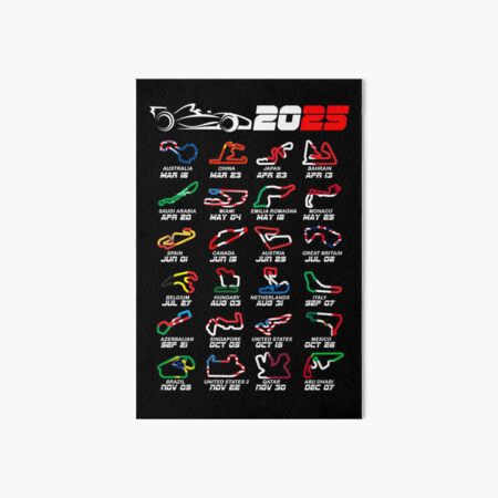 Aperçu de l'œuvre Calendrier Formule 1 voitures de course 2025 circuits couleurs créée et vendue par ideasfinder.