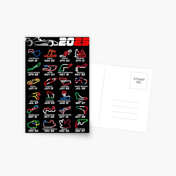 Aperçu de l'œuvre Calendrier Formule 1 voitures de course 2025 circuits couleurs créée et vendue par ideasfinder.