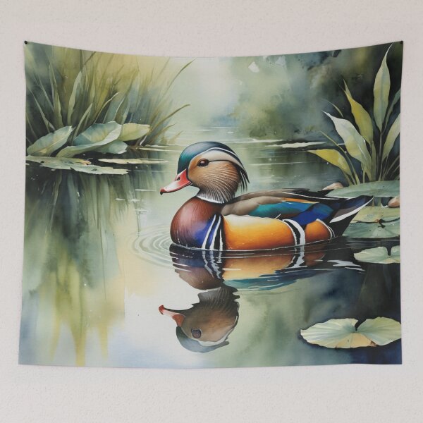 Item preview, Tranquil Mandarin Duck Watercolor Pond designed and sold by WaterBirdArt.