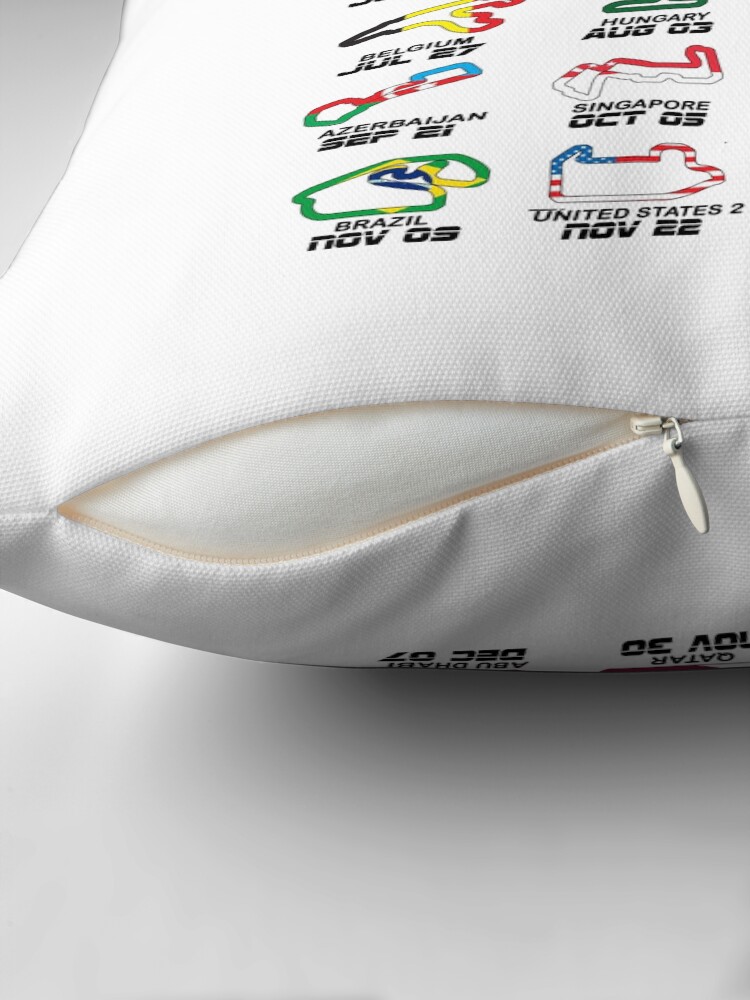 Thumbnail 2 of 4, Pillow, Calendar Formula race cars 2025 circuits colors white designed and sold by ideasfinder.