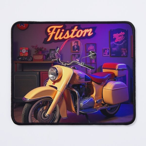 Artikelvorschau, Retro-Klassiker-Motorrad in Neon-Garage entworfen und verkauft von ErGoBa.