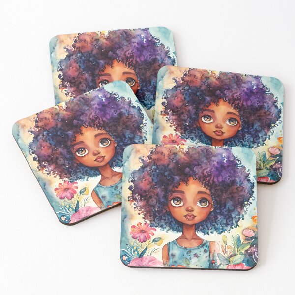 Item preview, Dreamy Watercolor Art of a Cute Afro Girl in an Abstract Garden designed and sold by soulfulpalette.