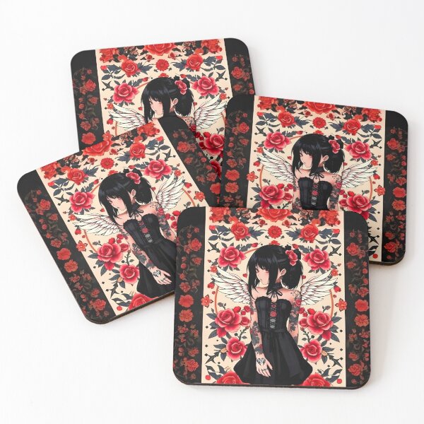 Item preview, BLACK ROSES GOTH ANIME ROMANTIC ANGEL WINGS GIRL designed and sold by Arts4U.