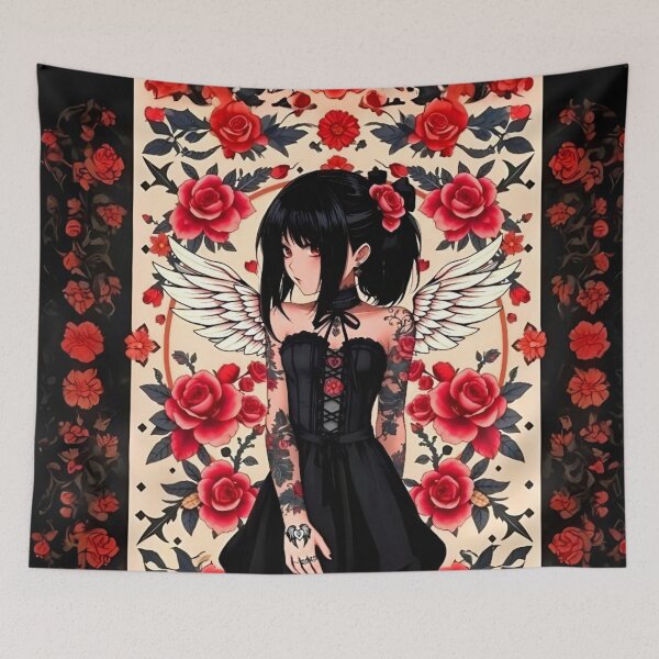 Item preview, BLACK ROSES GOTH ANIME ROMANTIC ANGEL WINGS GIRL designed and sold by Arts4U.