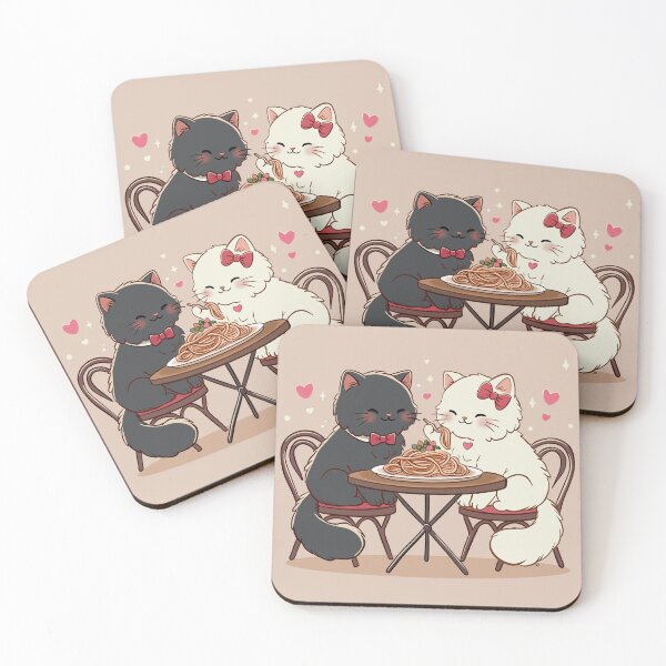 Item preview, Romantic Cats-Couple Sharing Spaghetti Cafe Scene designed and sold by ArtbyPriscilla.