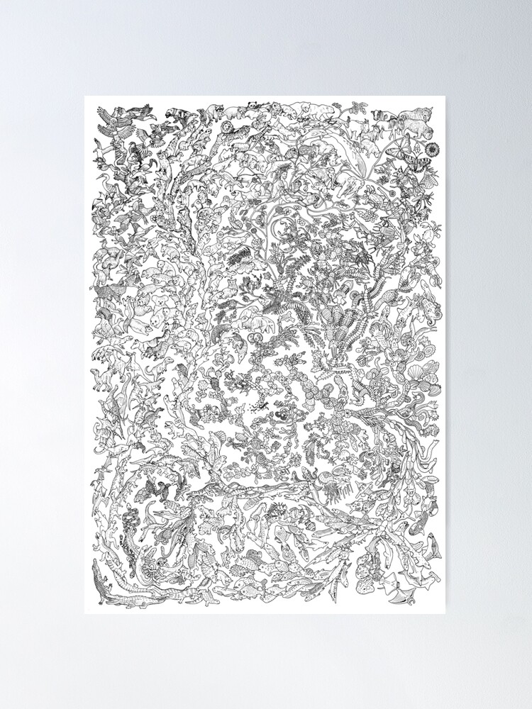 Alternate view of Tree of Life - Animal Evolution - Black and White Poster