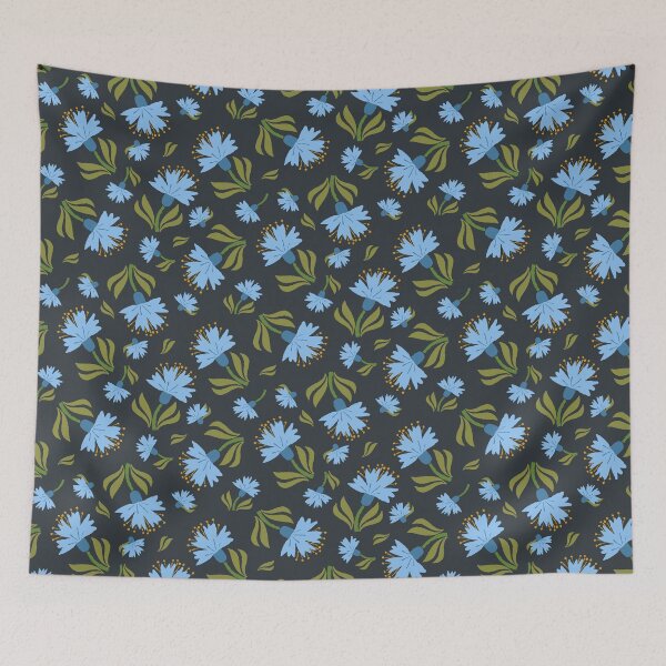 Item preview, Pastel blue cornflower wildflowers on dark charcoal designed and sold by FrancesPoff.