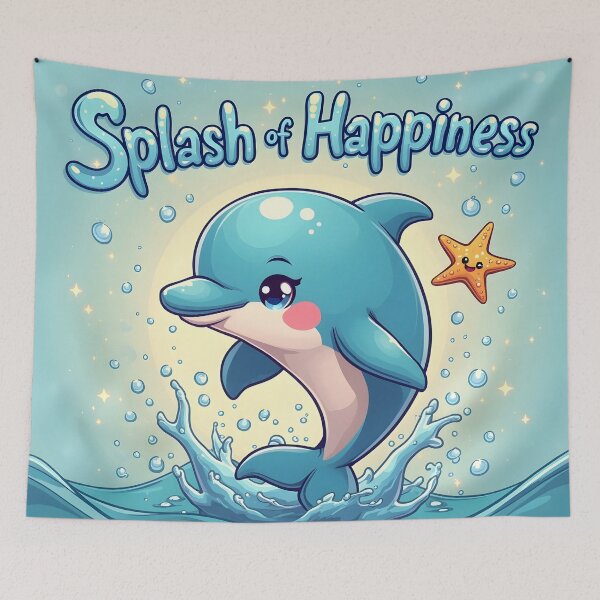 Item preview, Adorable Dolphin and Starfish Illustration with 'Splash of Happiness' Theme in Ocean Setting designed and sold by izmb.