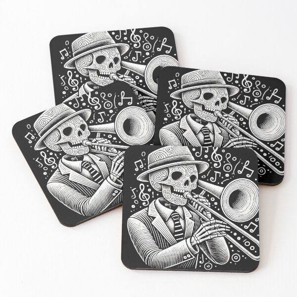 Item preview, skeleton playing trombone designed and sold by WildPortrait.
