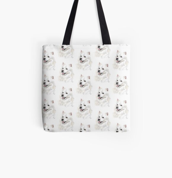 Smiling American Eskimo Eskie Pooch All Over Print Tote Bag
