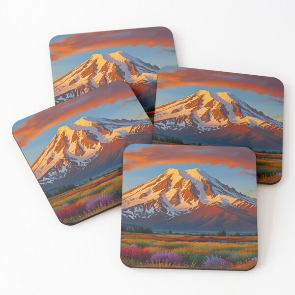 Item preview, Crimson Clouds over the Valley, Colorful Wildflowers Mountain Landscape, Golden Hour Snow Capped Peaks, Countryside Charm Scenic View designed and sold by Kintsugi99.