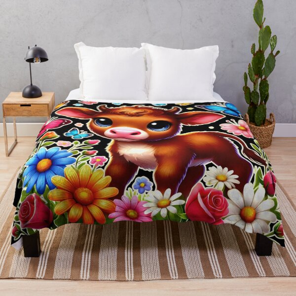 Item preview, Gentle Calf Surrounded by Blossoms on Dark Background. designed and sold by SplashTastic.