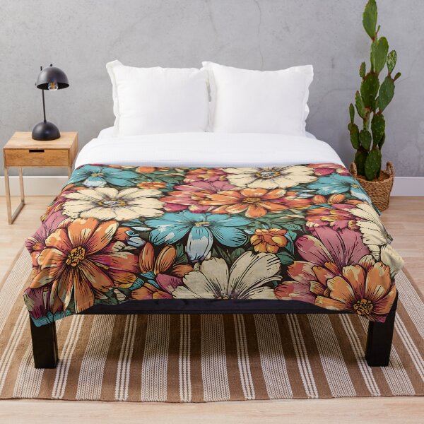 Artikelvorschau, Flower Power, Funky Flower Garden, Von der Natur inspirierte Blütenblätter in der Zeit, Wunderliche botanische Frühlingsstimmung, Nahtloses Boho-Blumenmuster entworfen und verkauft von Kintsugi99.