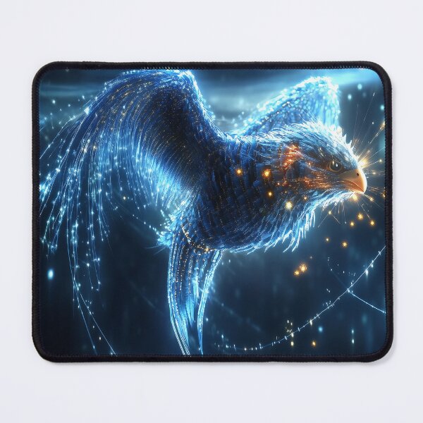 Item preview, Blue Glowing Bird Made of Data in Space designed and sold by GoldenTealArts.
