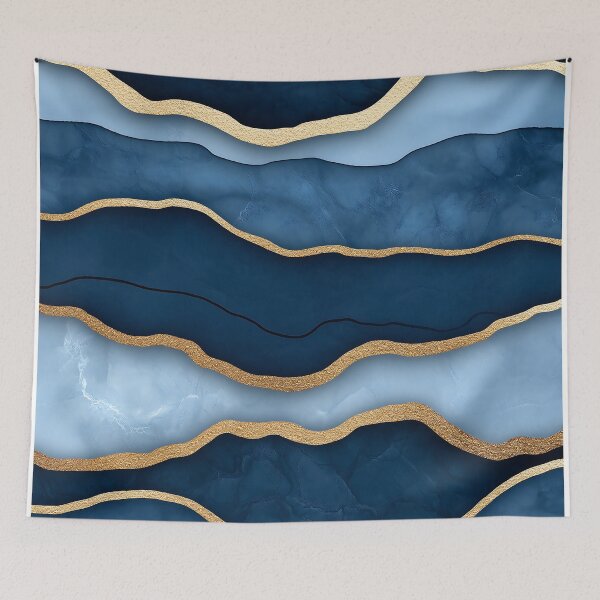 Item preview, Blue and Gold Marble Waves Background designed and sold by GoldenTealArts.
