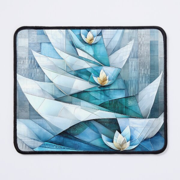 Item preview, Blue and White Geometric Lotus Pattern designed and sold by GoldenTealArts.