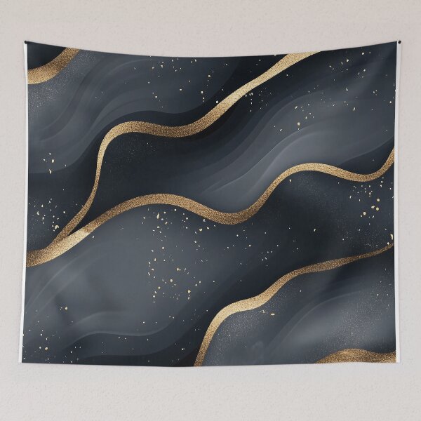 Item preview, Black and Gold Abstract Wavy Lines Background designed and sold by GoldenTealArts.