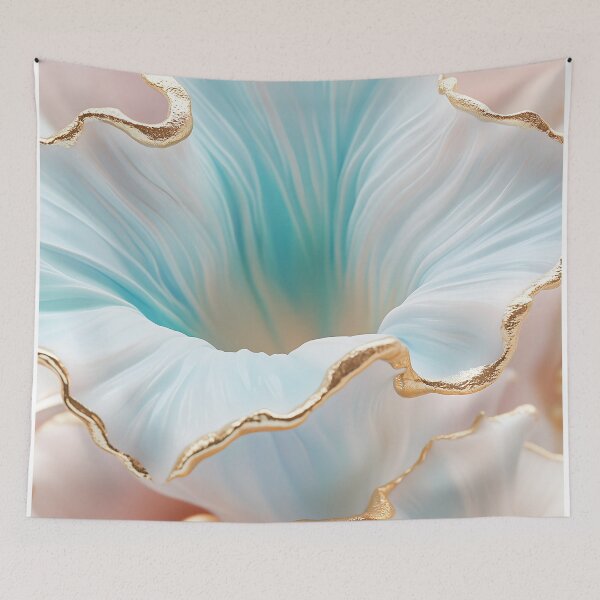 Item preview, Pastel Blue And Pink 3D Floral With Golden Edges designed and sold by GoldenTealArts.