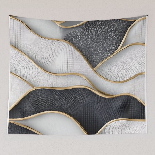 Item preview, Luxurious Black And White Wave With Gold Lines designed and sold by GoldenTealArts.