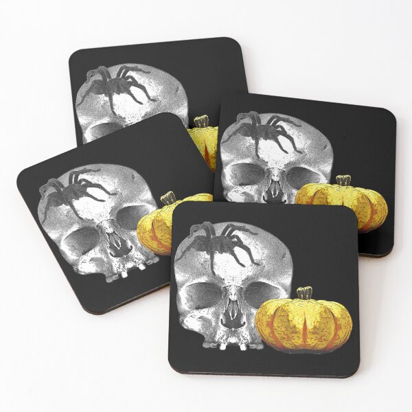 Item preview, pumpkins, human skulls, horror motif, tarantulas designed and sold by Kirei-Lily.