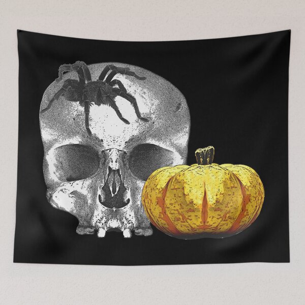 Item preview, pumpkins, human skulls, horror motif, tarantulas designed and sold by Kirei-Lily.
