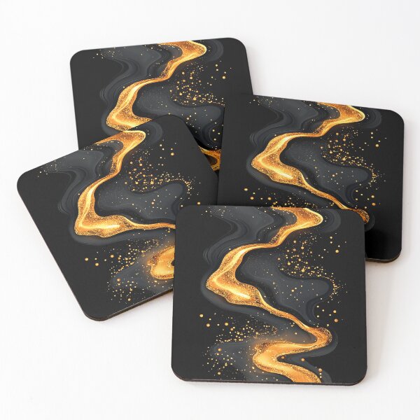 Item preview, Golden Glitter Liquid Flowing On Black Background designed and sold by GoldenTealArts.