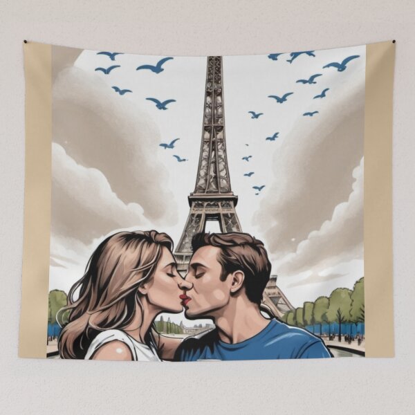 Item preview, Couple kissing under Eiffel Tower designed and sold by GhumGham.