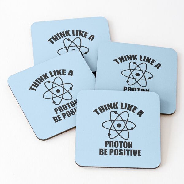 Artikelvorschau, Atom-Logo, „Denke wie Proton, sei positiv“, gedruckte Kunst für Lehrer in Naturwissenschaften und Physik entworfen und verkauft von Science Engineering Gifts.