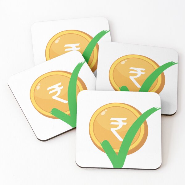 Item preview, Indian rupee coin with green right tick. Right tick on indian rupee yellow coin on white background.  designed and sold by Giree07.