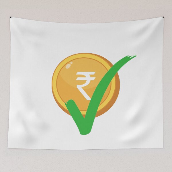 Item preview, Indian rupee coin with green right tick. Right tick on indian rupee yellow coin on white background.  designed and sold by Giree07.