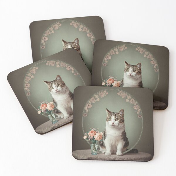 Item preview, Cat portrait with flowers and illusionary frame designed and sold by meow4marrow.